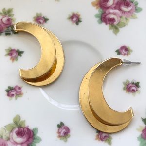 Vintage Gold Crescent Moons Pierced Earrings